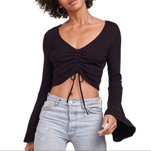 Jack BB Dakota Leia Black Flounce Sleeve Crop Top